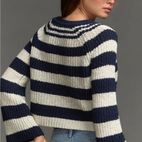 Anthropologie Pilcro Striped Navy and White Women's Sweater - Picture 3 of 9